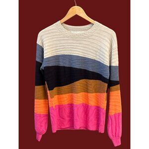 Trina Turk Multicolor Striped Knit Sweater Retro Vibrant Bold Statement Pullover